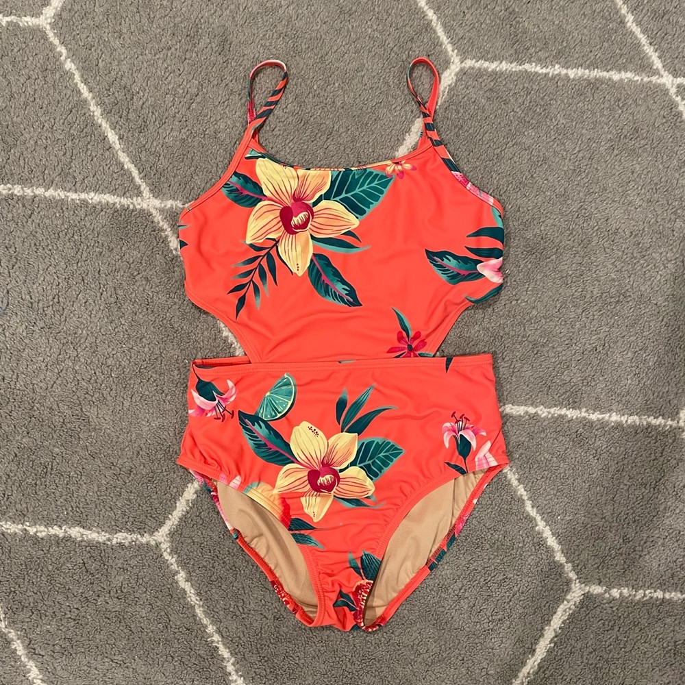 Youth Girls One-Piece Swimsuit Old Navy Size 10-12 Floral Design